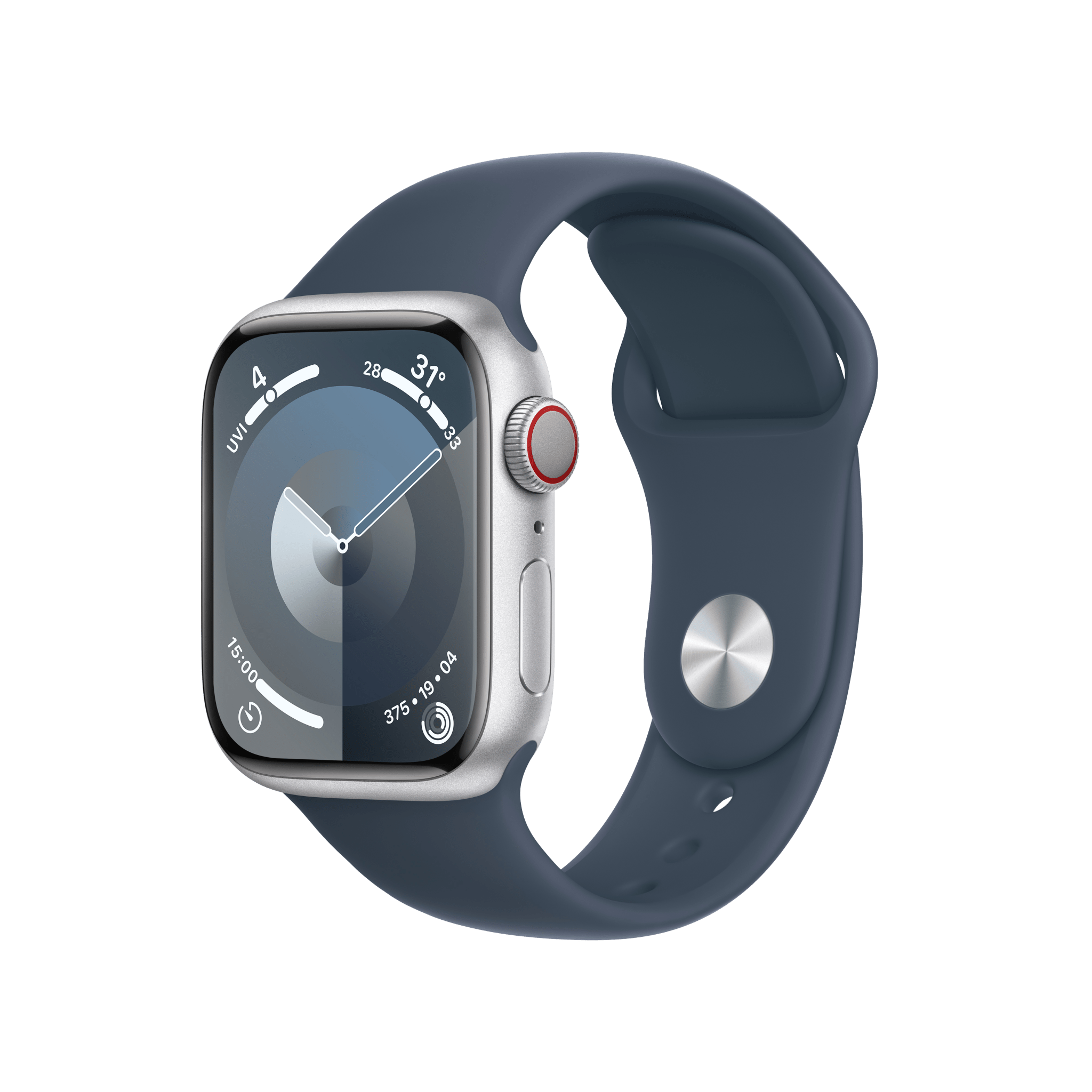 Apple Watch Series  9 GPS + Cellular 41mm Silver Aluminium Case with Storm Blue Sport Band - M/L