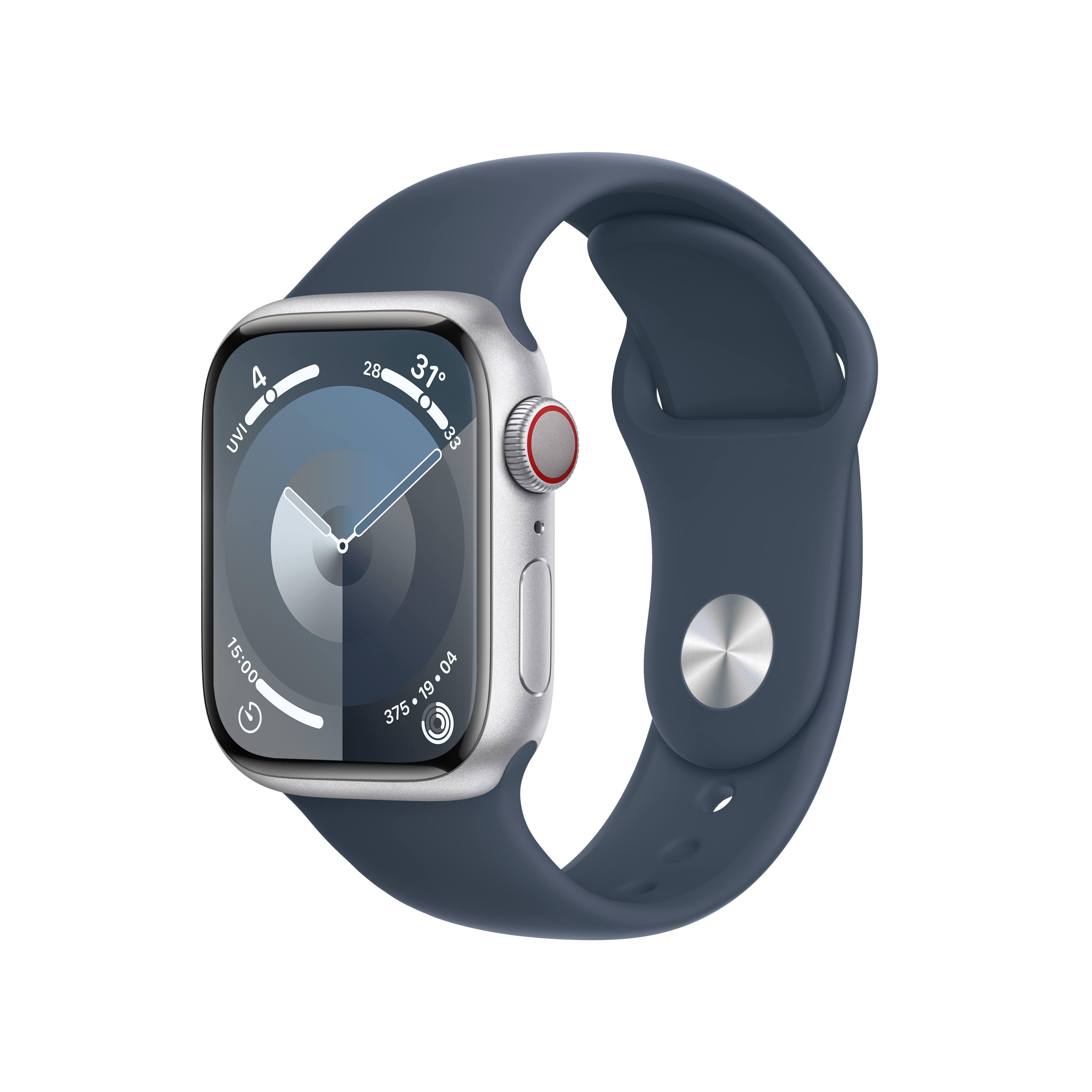 Apple Watch Series  9 GPS + Cellular 41mm Silver Aluminium Case with Storm Blue Sport Band - M/L