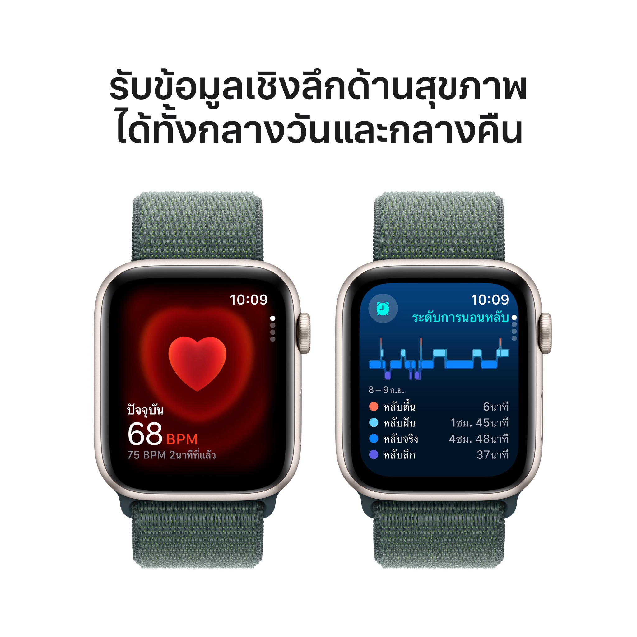 Apple Watch SE GPS 44mm Starlight Aluminium Case with Lake Green Sport Loop