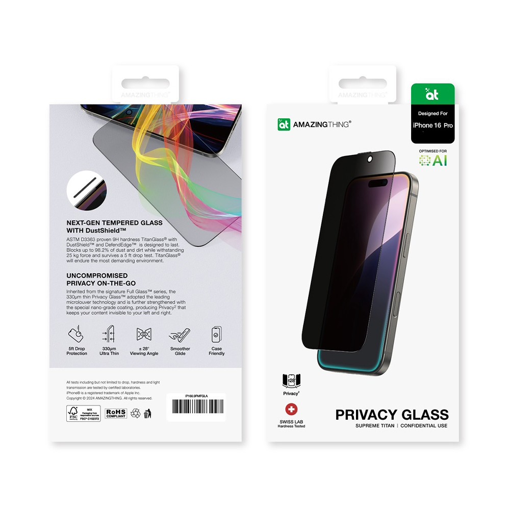 ฟิล์มกันรอย AMAZINGthing iPhone 16 Pro (2.75D) Titan Privacy Glass