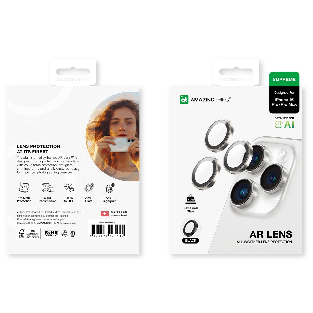 ฟิล์มกันเลนส์ AMAZINGthing Camera Lens iPhone 16 Pro/16 Pro Max (Three Lens) Dark Black