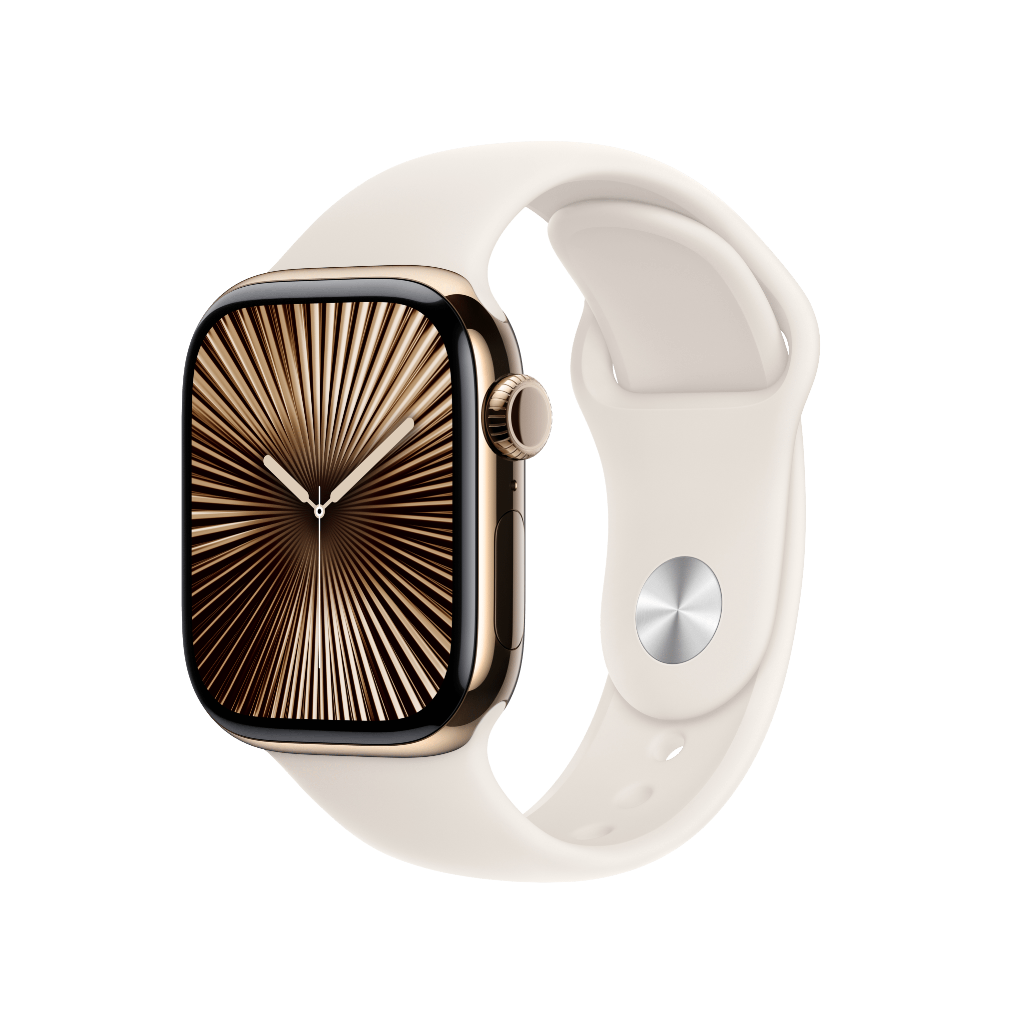 Apple Watch Series 10 GPS + Cellular 42mm Gold Titanium Case with Starlight Sport Band - S/M