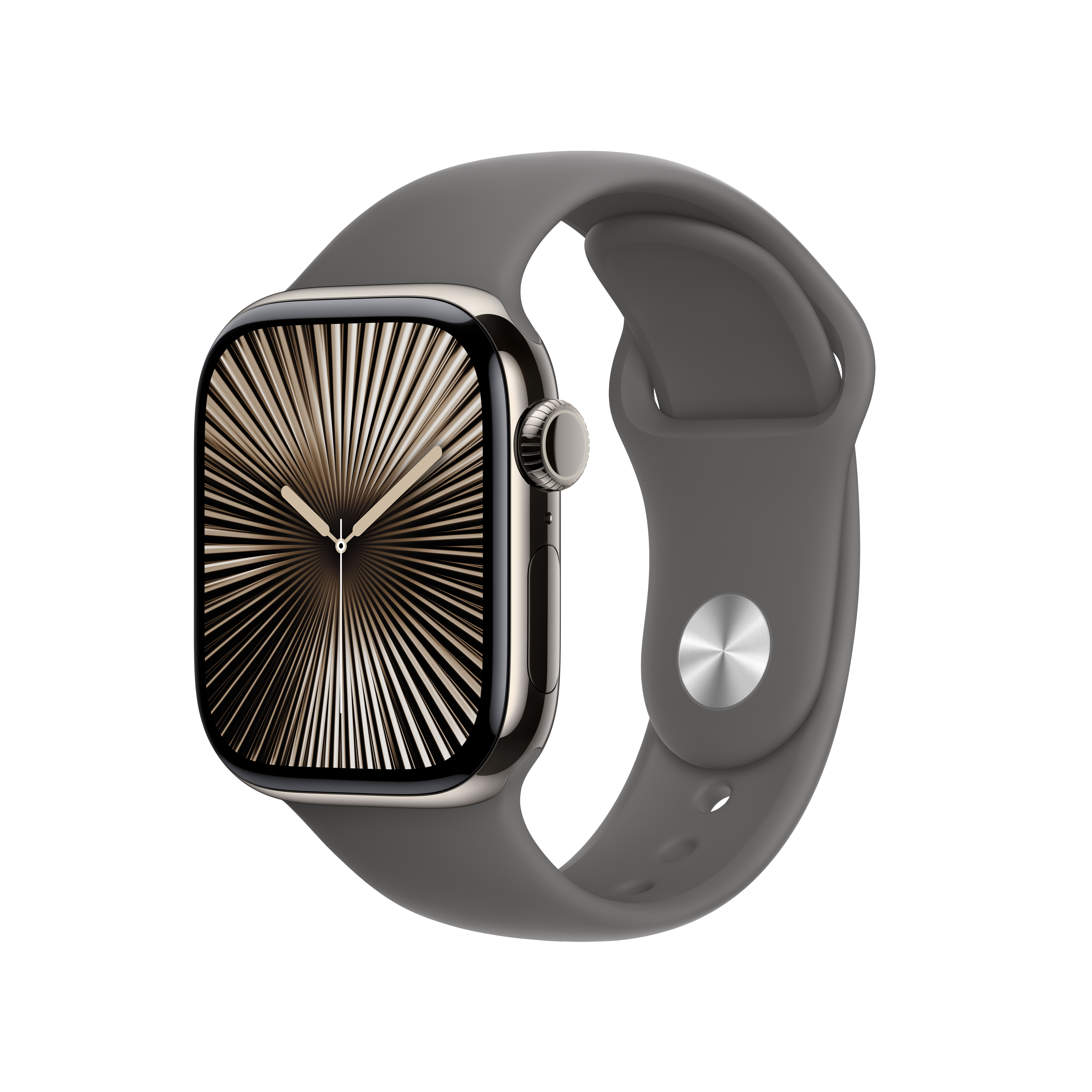 Apple Watch Series 10 GPS + Cellular 42mm Natural Titanium Case with Stone Gray Sport Band - S/M