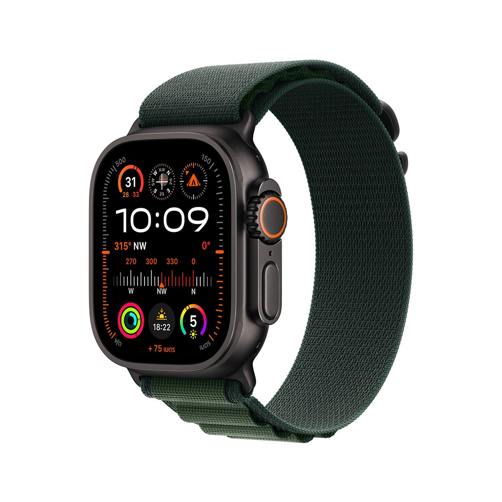 Apple Watch 49mm Dark Green Alpine Loop - Large - Black Titanium Finish