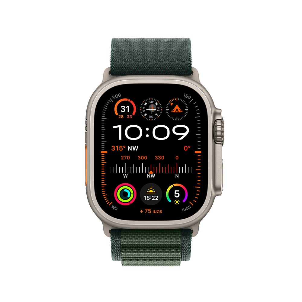 Apple Watch 49mm Dark Green Alpine Loop - Small - Natural Titanium Finish