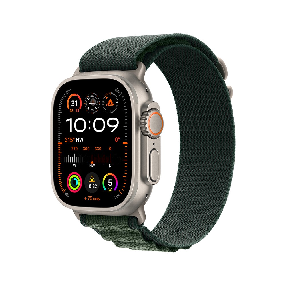 Apple Watch 49mm Dark Green Alpine Loop - Small - Natural Titanium Finish