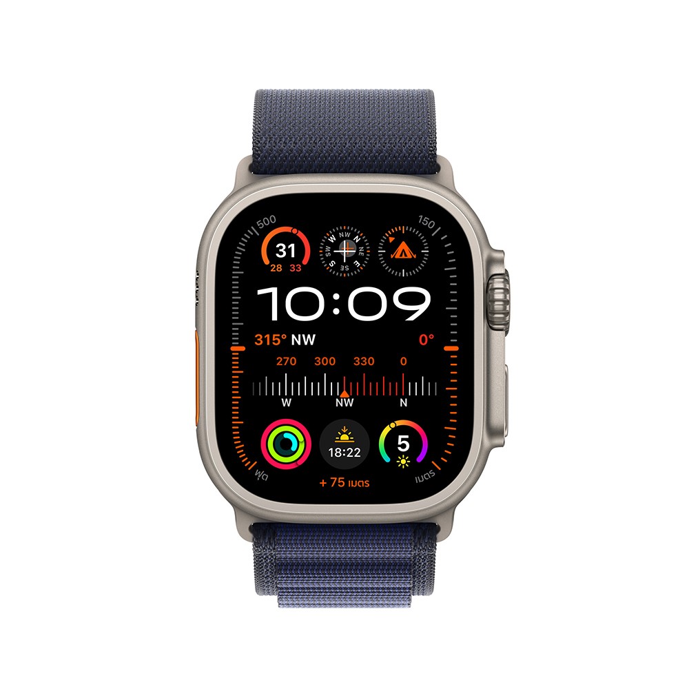 Apple Watch 49mm Navy Alpine Loop - Large - Natural Titanium Finish