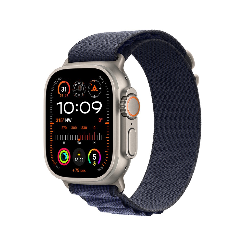 Apple Watch 49mm Navy Alpine Loop - Large - Natural Titanium Finish