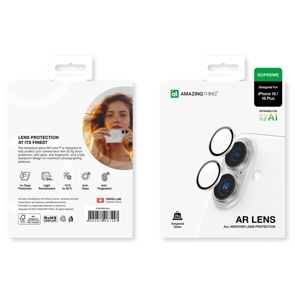 ฟิล์มกันเลนส์ AMAZINGthing Camera Lens iPhone 16/16 Plus (Two Lens) Crystal