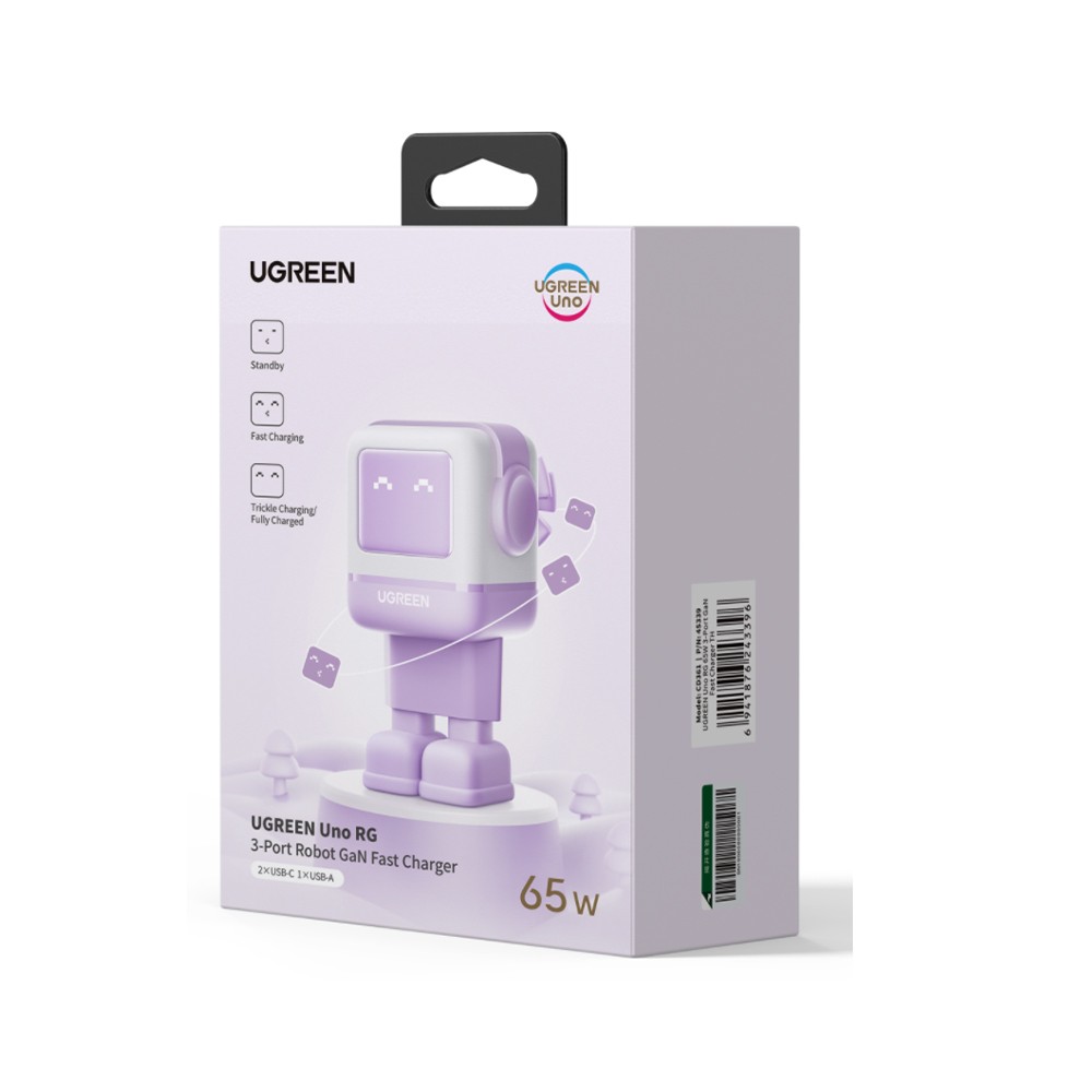 อะแดปเตอร์ Ugreen Wall Charger 1 USB-A / 2 USB-C 65W Robot Purple (TISI)