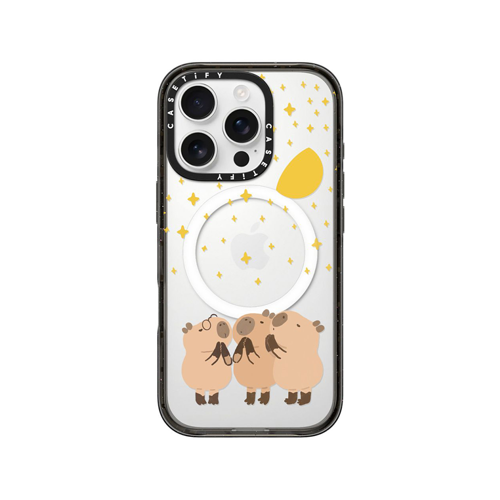 เคส Casetify iPhone 16 Pro RECASETiFY Impact Case Magsafe Clear Black Wishing Capybara