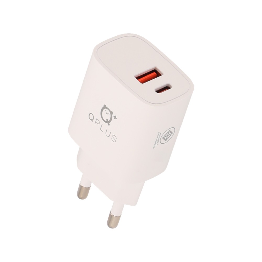 อะแดปเตอร์ QPLUS Wall Charger 1 USB-A / 1 USB-C 20W พร้อมสายชาร์จ USB-C to USB-C 1 เมตร