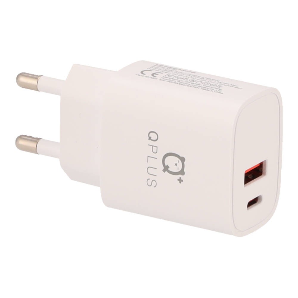 อะแดปเตอร์ QPLUS Wall Charger 1 USB-A / 1 USB-C 20W พร้อมสายชาร์จ USB-C to USB-C 1 เมตร