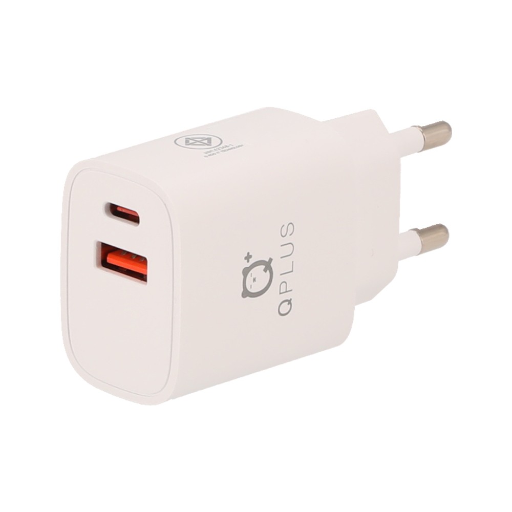 อะแดปเตอร์ QPLUS Wall Charger 1 USB-A / 1 USB-C 20W พร้อมสายชาร์จ USB-C to USB-C 1 เมตร