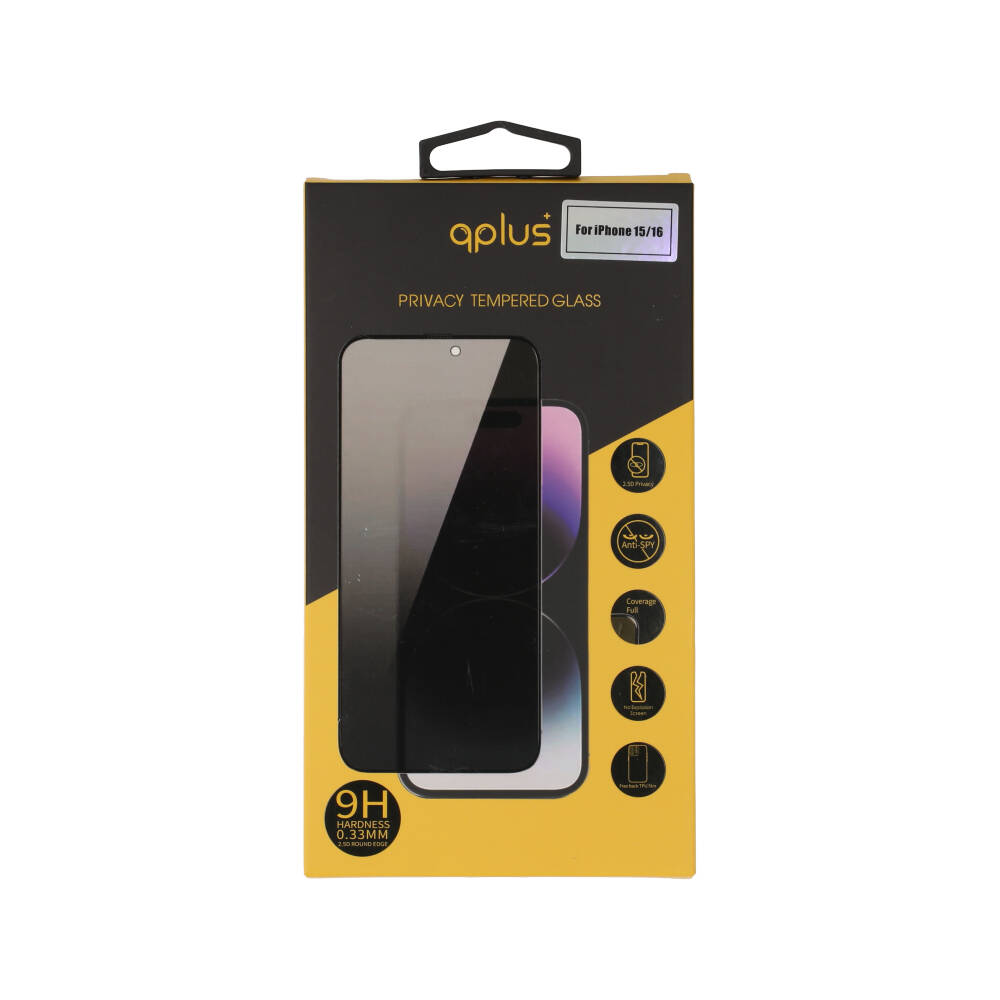 ฟิล์มกันรอย QPLUS Tempered Glass iPhone 15/16 (2.5D) Privacy Full Coverage