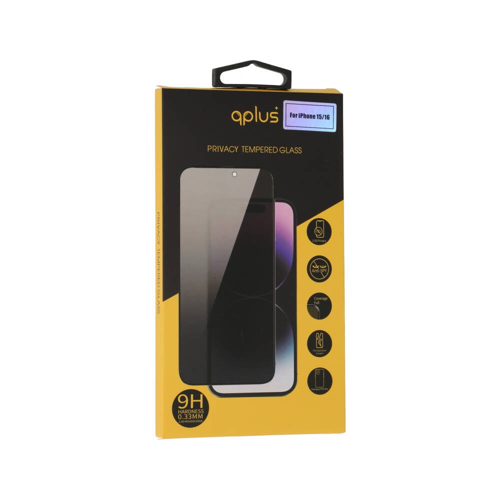 ฟิล์มกันรอย QPLUS Tempered Glass iPhone 15/16 (2.5D) Privacy Full Coverage