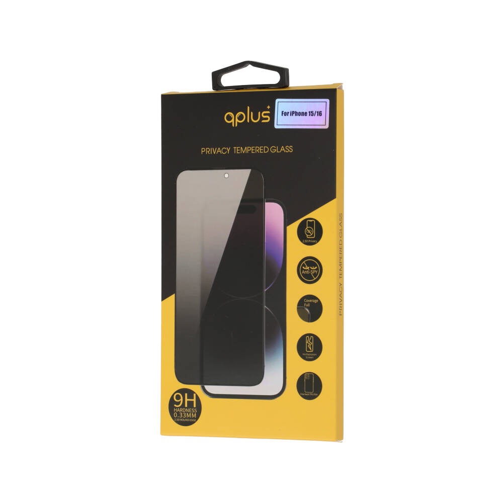 ฟิล์มกันรอย QPLUS Tempered Glass iPhone 15/16 (2.5D) Privacy Full Coverage