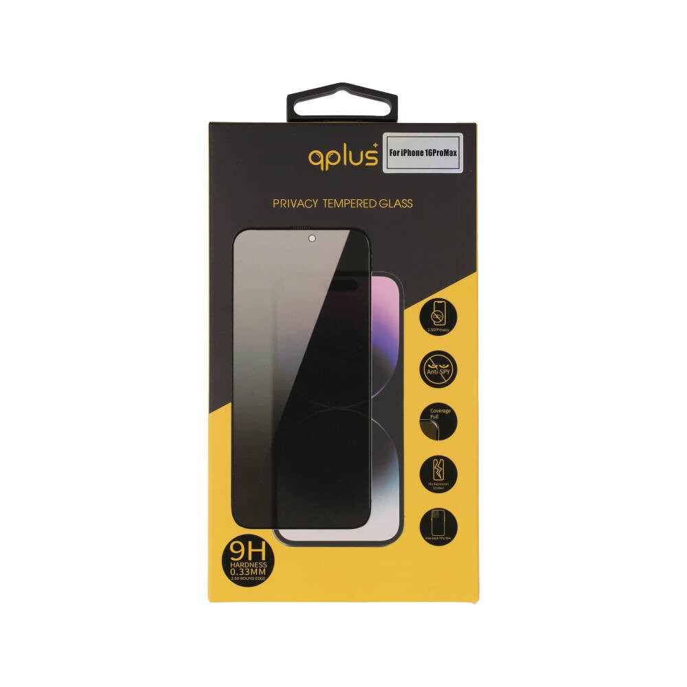 ฟิล์มกันรอย QPLUS Tempered Glass iPhone 16 Pro Max (2.5D) Privacy Full Coverage
