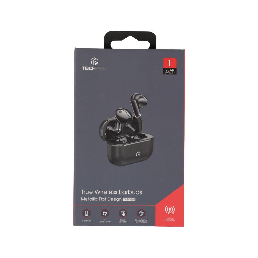 หูฟังไร้สาย TECHPRO TWS Metallic Flat Design TP-TWS01 Gray