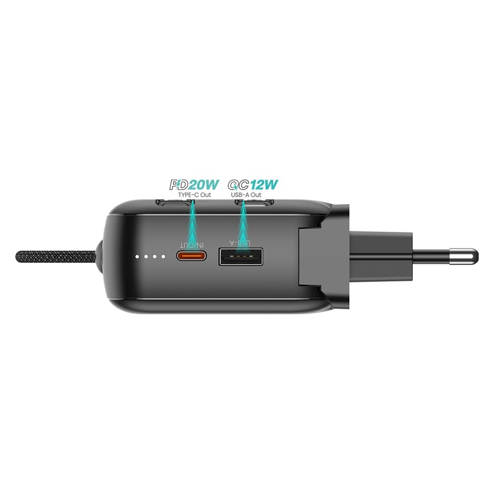 พาวเวอร์แบงค์ QPLUS 20,000 mAh Built-In Cable W2047 Black
