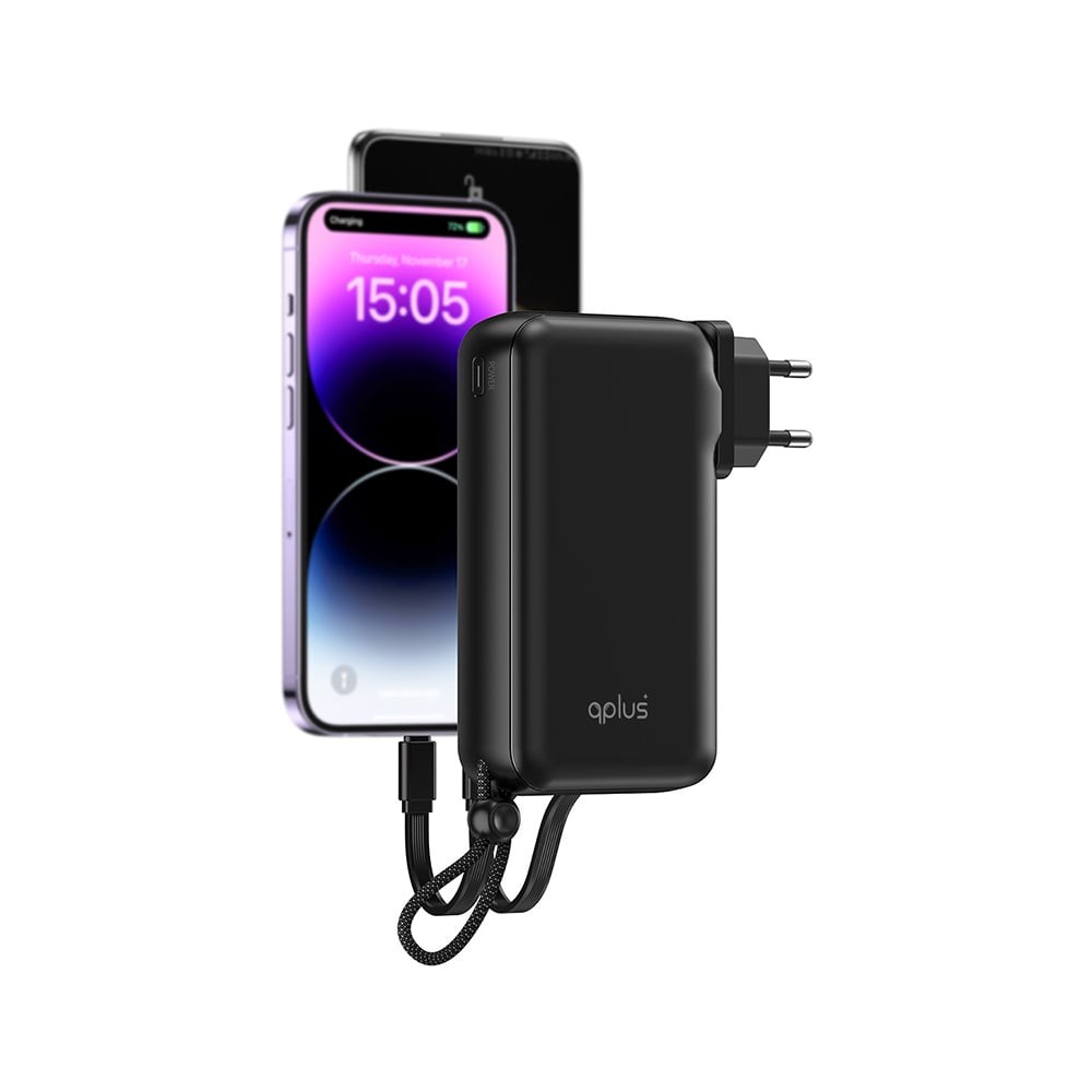 พาวเวอร์แบงค์ QPLUS 20,000 mAh Built-In Cable W2047 Black