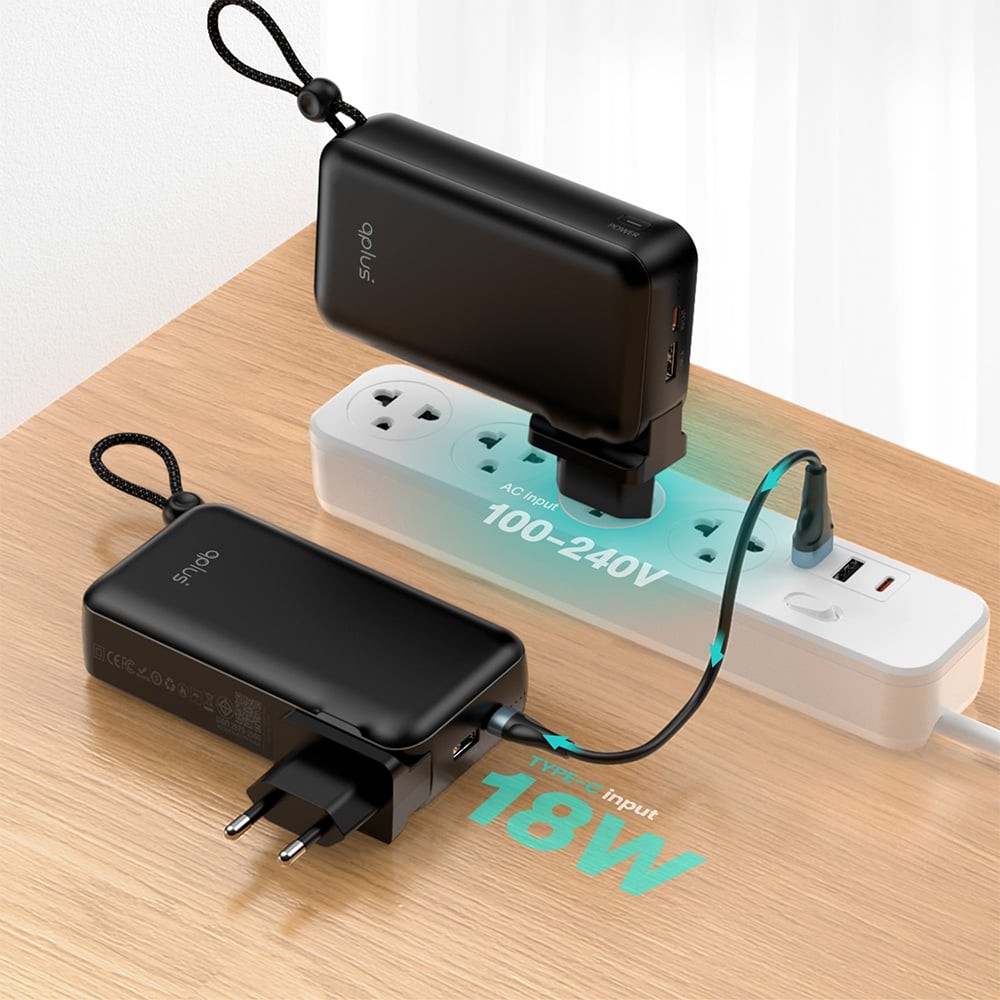 พาวเวอร์แบงค์ QPLUS 20,000 mAh Built-In Cable W2047 Black