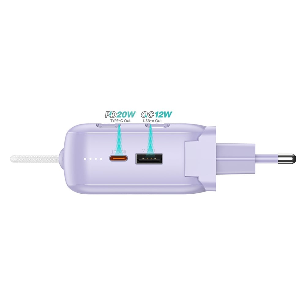 พาวเวอร์แบงค์ QPLUS 20,000 mAh Built-In Cable W2047 Purple