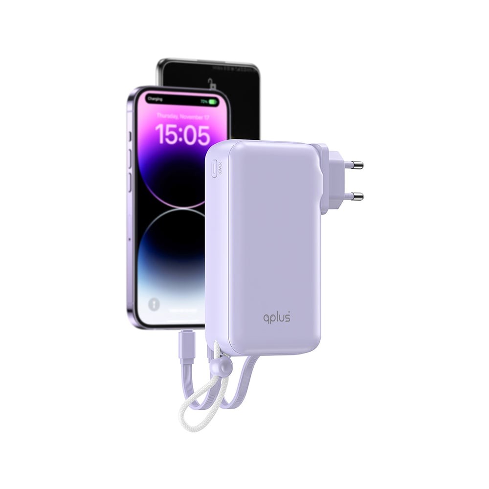 พาวเวอร์แบงค์ QPLUS 20,000 mAh Built-In Cable W2047 Purple
