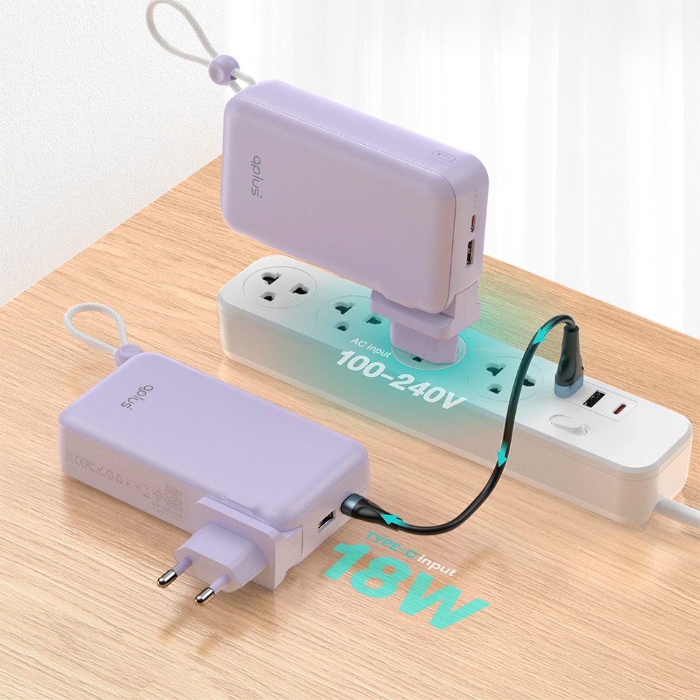 พาวเวอร์แบงค์ QPLUS 20,000 mAh Built-In Cable W2047 Purple