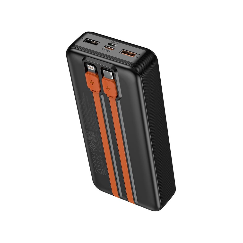 พาวเวอร์แบงค์ QPLUS 20,000 mAh Built-In Cable W2015C Black