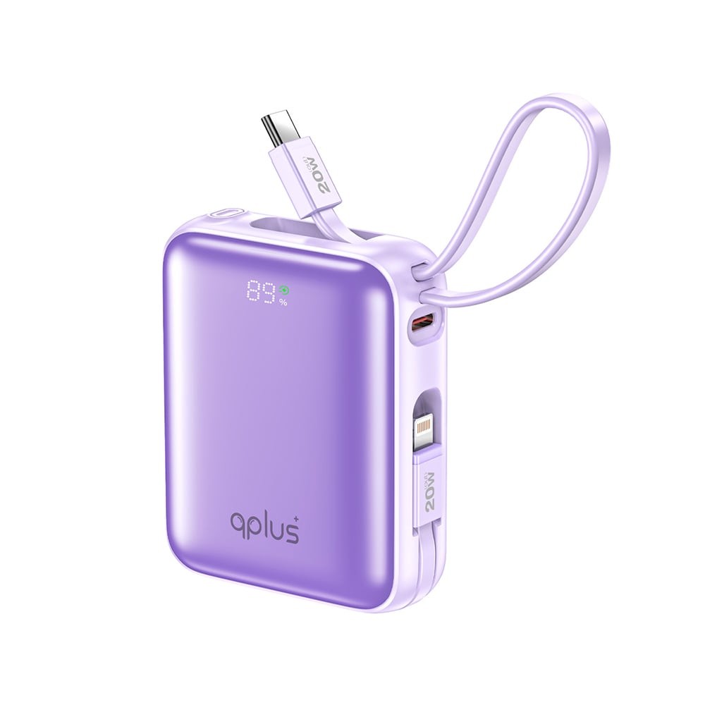 พาวเวอร์แบงค์ QPLUS Mini 10,000 mAh Built-in Cable W1030 Purple