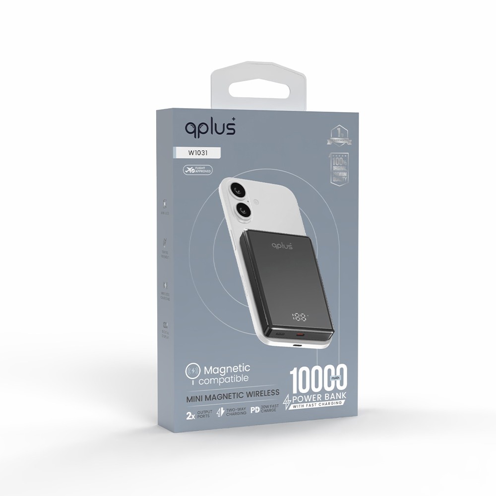 พาวเวอร์แบงค์ QPLUS Mini 10,000 mAh Magnetic Wireless W1031 Gray