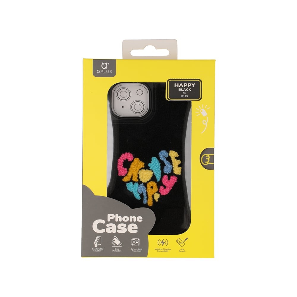 เคส QPLUS iPhone 15 Colorful Happy Black