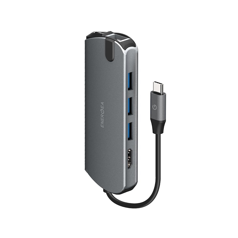 ENERGEA ALUHUB HDPRO2 8-IN-1 USB-C HDMI + 3xUSB 30 + TXUSB-C PD + Lan-1-SDITF"1-1 Micro SD-GUNMETAL