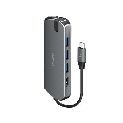 ENERGEA ALUHUB HDPRO2 8-IN-1 USB-C HDMI + 3xUSB 30 + TXUSB-C PD + Lan-1-SDITF"1-1 Micro SD-GUNMETAL