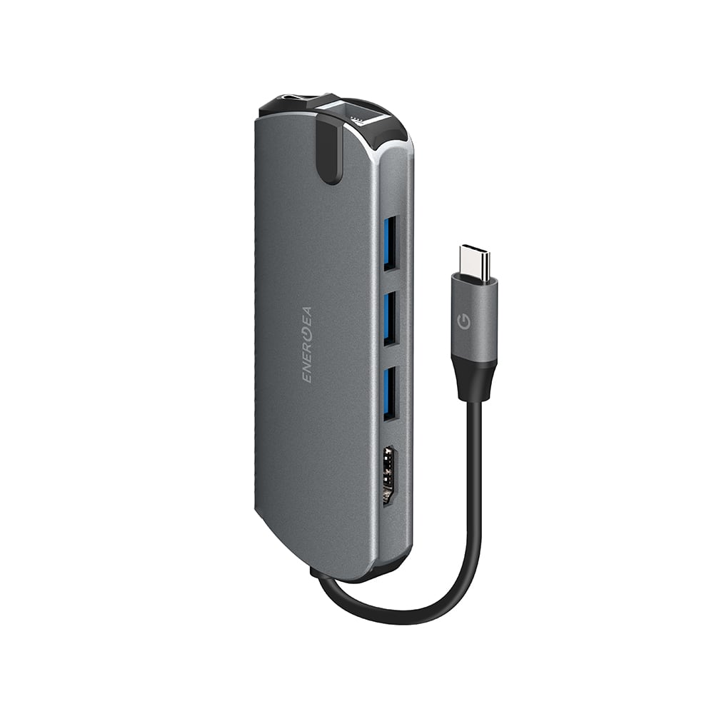 ENERGEA ALUHUB HDPRO2 8-IN-1 USB-C HDMI + 3xUSB 30 + TXUSB-C PD + Lan-1-SDITF"1-1 Micro SD-GUNMETAL