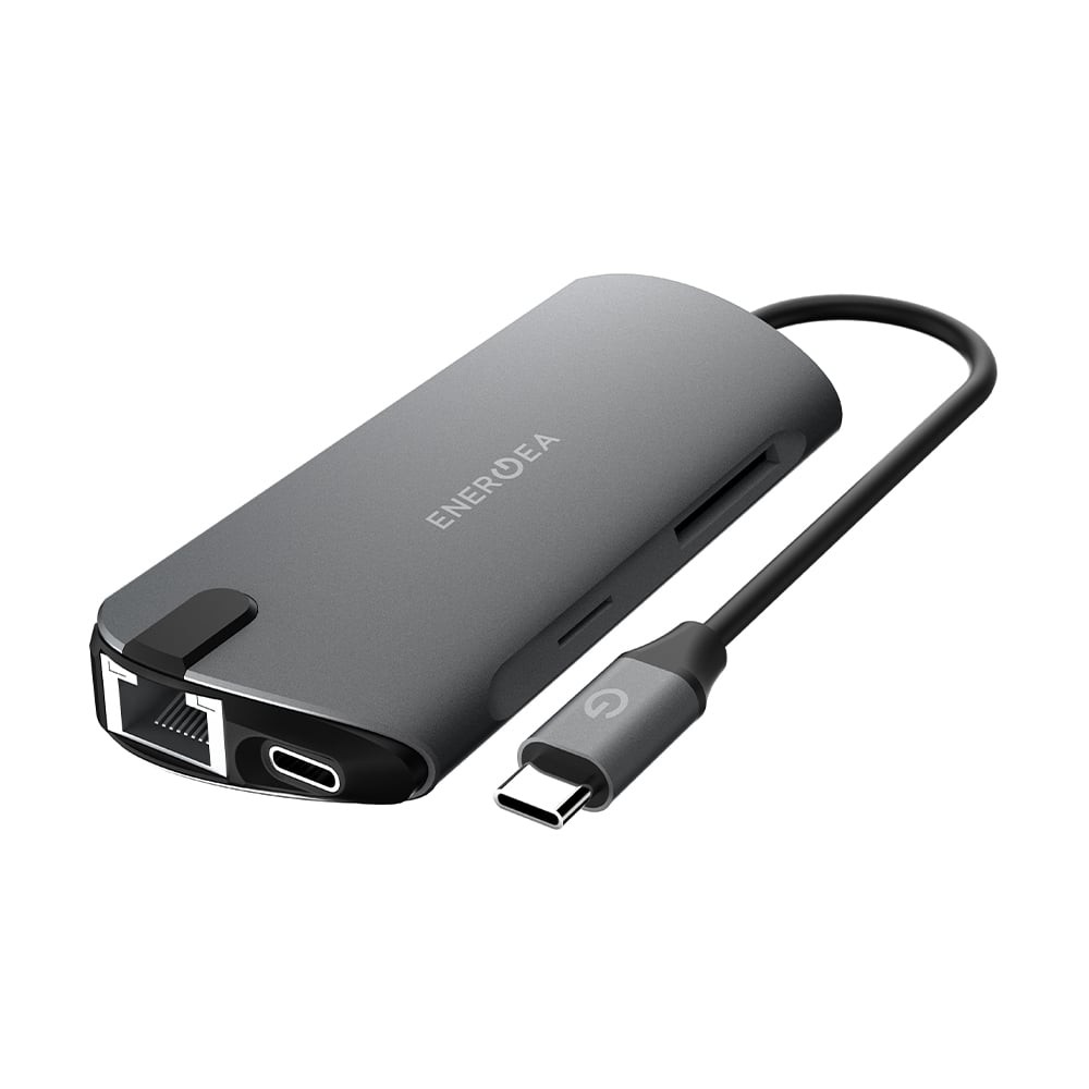 ENERGEA ALUHUB HDPRO2 8-IN-1 USB-C HDMI + 3xUSB 30 + TXUSB-C PD + Lan-1-SDITF"1-1 Micro SD-GUNMETAL