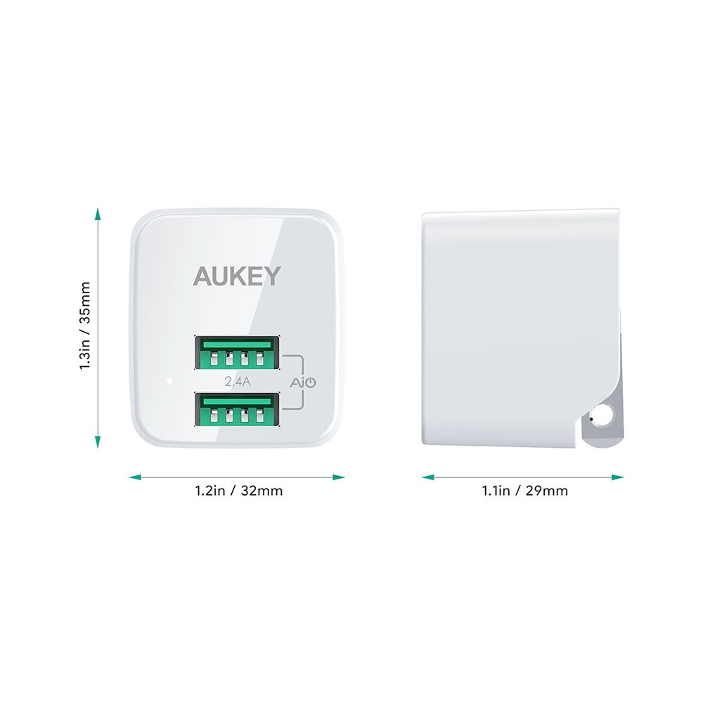 AUKEY Wall USB Charger 2 USB-A (PD12W) White (PA-U32 WH)