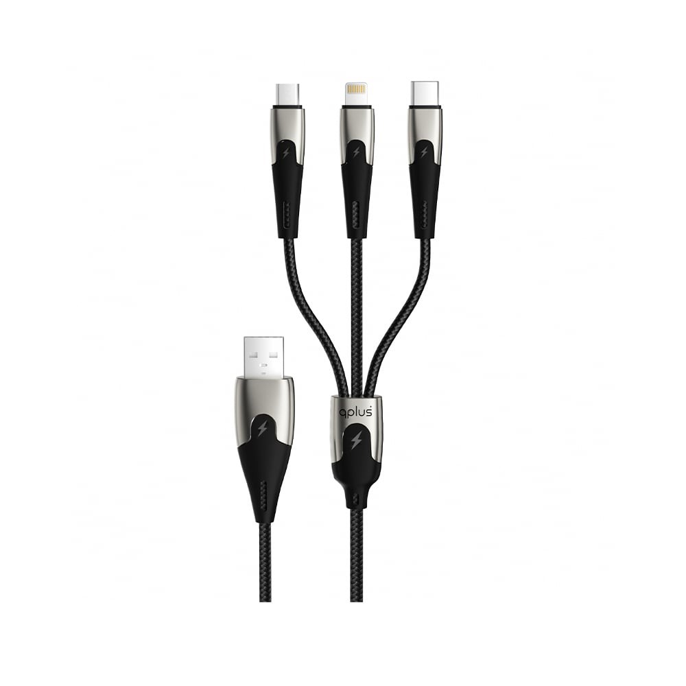 สายชาร์จ QPLUS 3-in-1 Multifunctional Cable 3A Fast Charge 1M. Black (Q1)