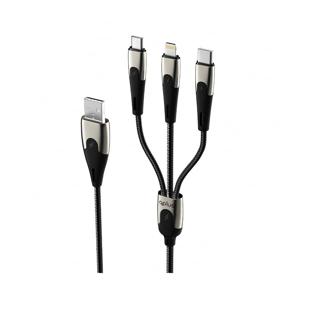 สายชาร์จ QPLUS 3-in-1 Multifunctional Cable 3A Fast Charge 1M. Black (Q1)