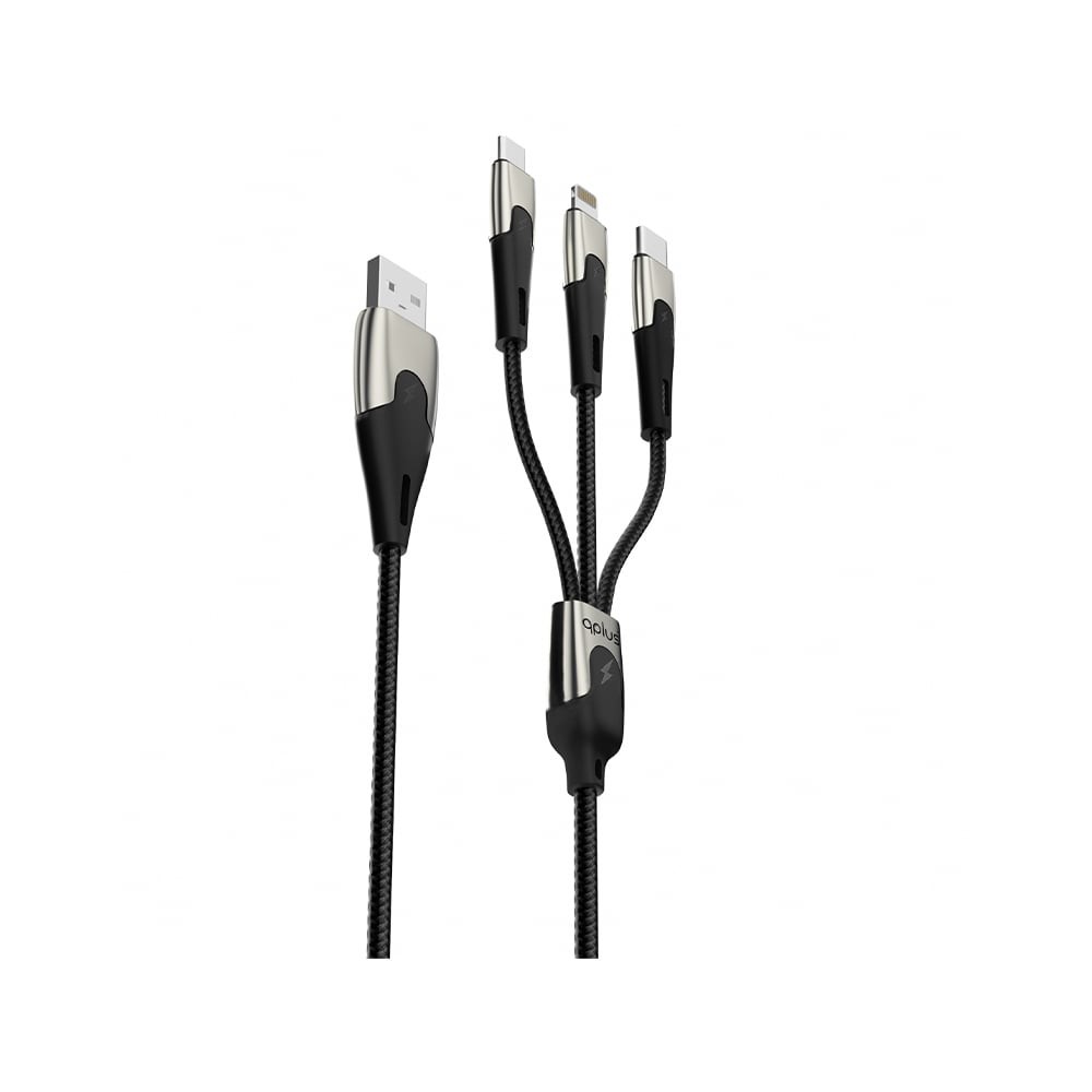 สายชาร์จ QPLUS 3-in-1 Multifunctional Cable 3A Fast Charge 1M. Black (Q1)