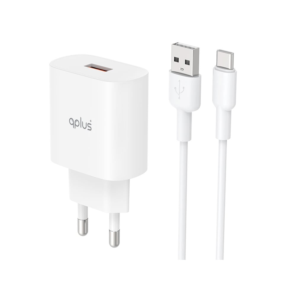 อะแดปเตอร์พร้อมสายชาร์จ QPLUS Wall USB Charger 1 USB-A (QC3.0A/18W) + USB-C Cable 1M. White (QA18) (TISI)