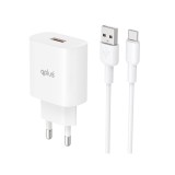 อะแดปเตอร์พร้อมสายชาร์จ QPLUS Wall USB Charger 1 USB-A (QC3.0A/18W) + USB-C Cable 1M. White (QA18) (TISI)