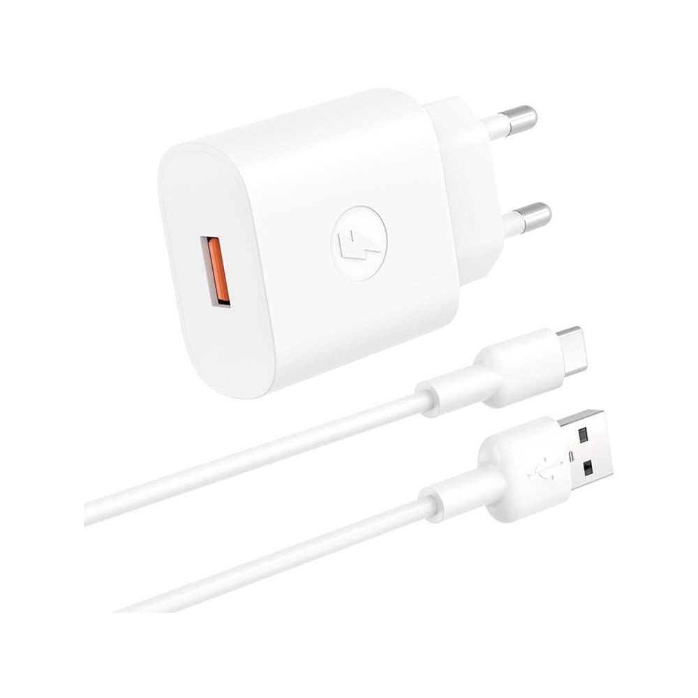อะแดปเตอร์พร้อมสายชาร์จ QPLUS Wall USB Charger 1 USB-A (QC3.0A/18W) + USB-C Cable 1M. White (QA18) (TISI)