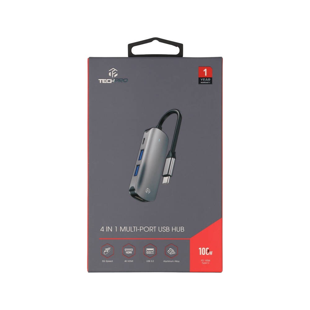 ยูเอสบีฮับ TECHPRO 4-in-1 USB Type-C Hub Multifunction Converter Grey
