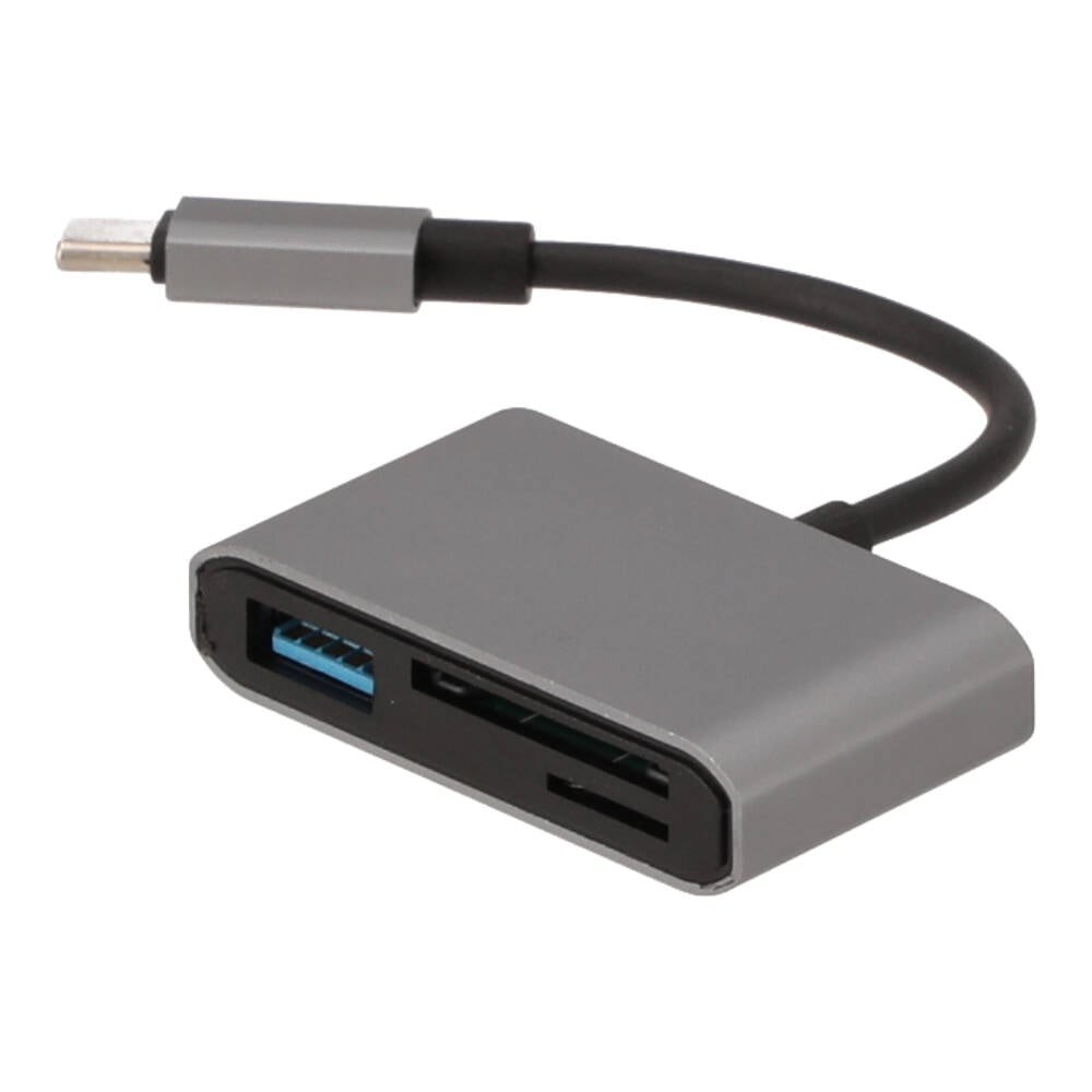 TECHPRO Mul-Function 3 in 1 Type-C Card Reader/USB-Ax1 Grey