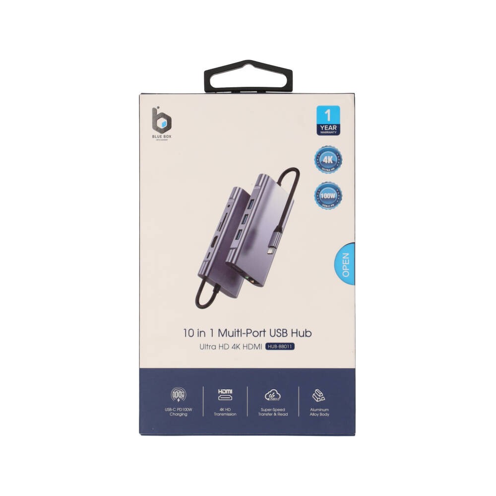 ยูเอสบีฮับ Blue Box 10-in-1 USB Type-C Hub Silver Grey