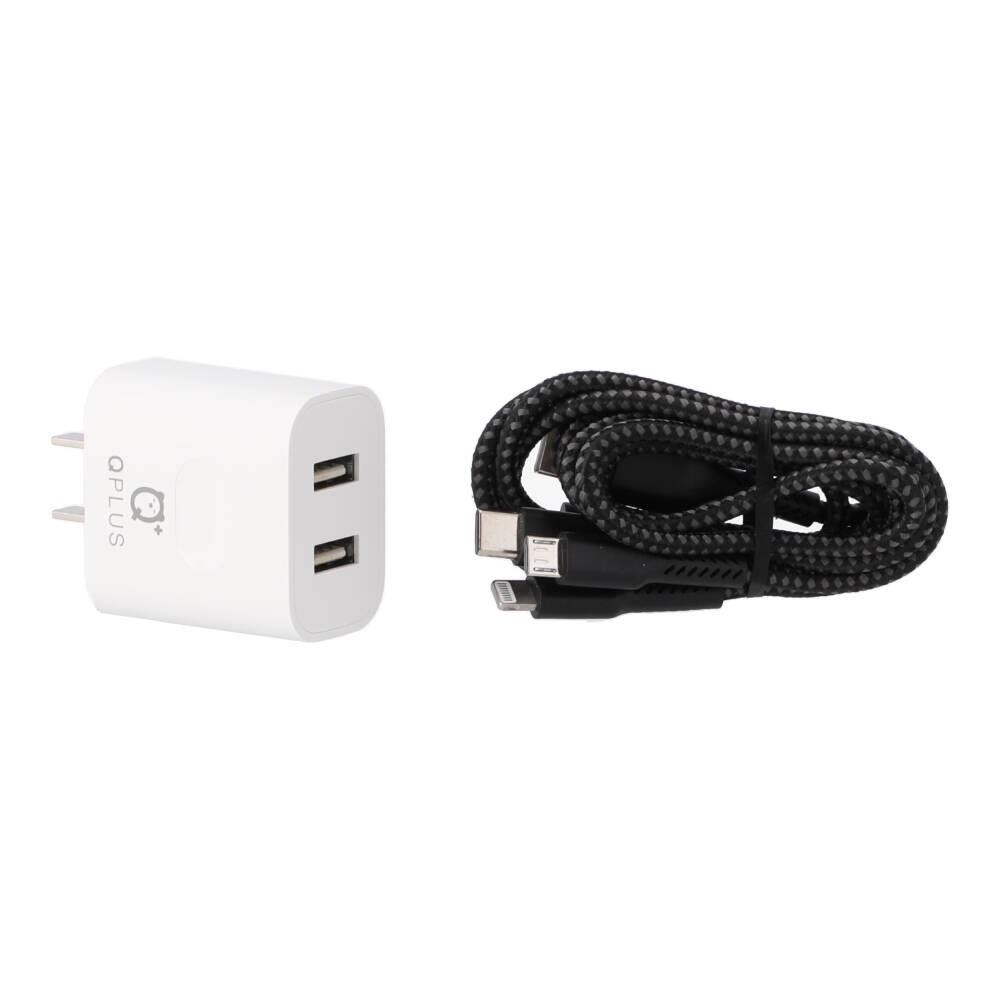 อะแดปเตอร์ QPLUS Wall Charger 2.1A 2USB A พร้อมสายชาร์จ 3in1 USB