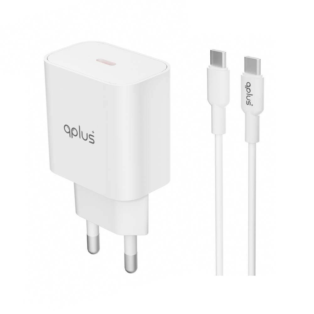 อะแดปเตอร์ QPLUS Wall Charger 1 USB-C 20W พร้อมสายชาร์จ USB-C to USB-C 1 เมตร