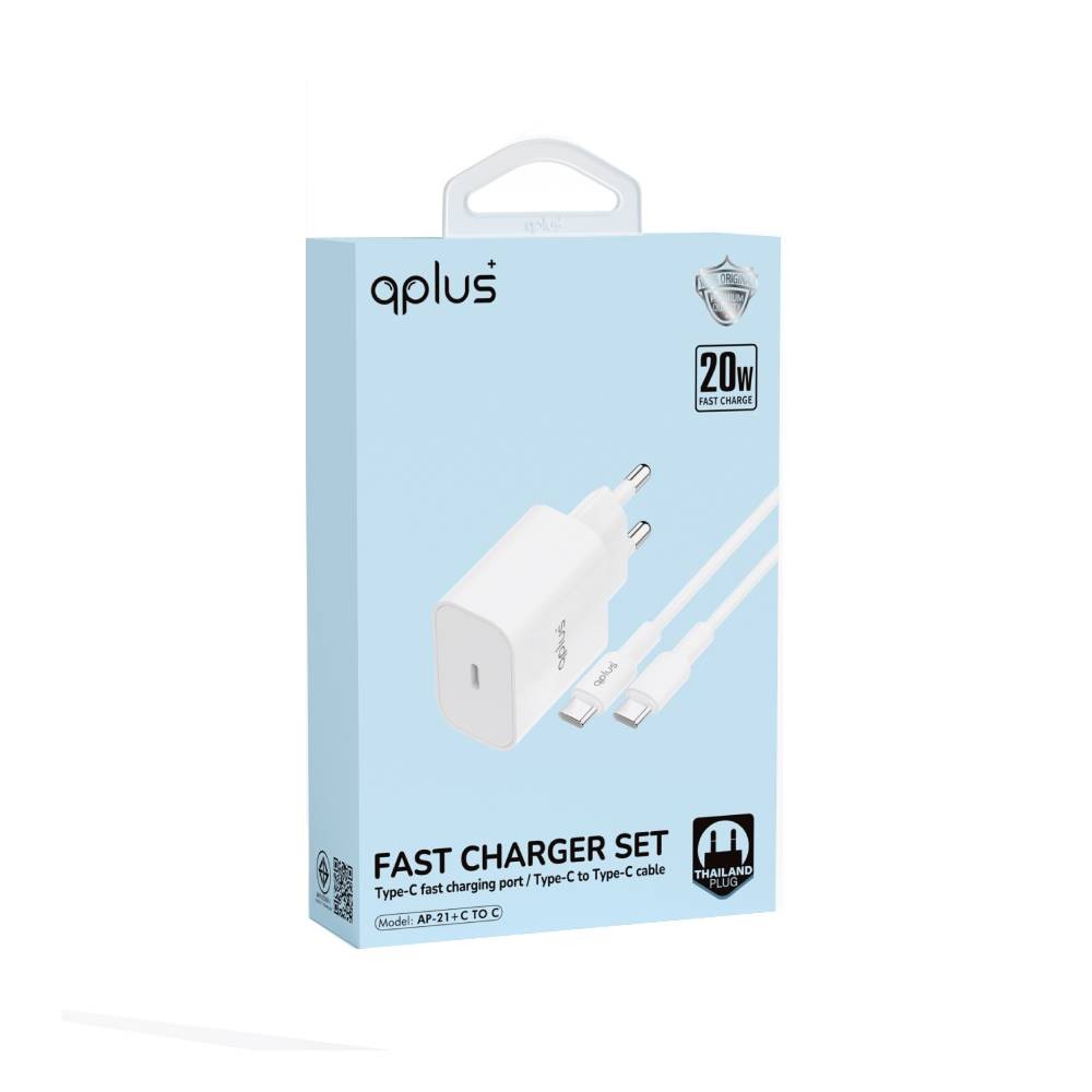 อะแดปเตอร์ QPLUS Wall Charger 1 USB-C 20W พร้อมสายชาร์จ USB-C to USB-C 1 เมตร